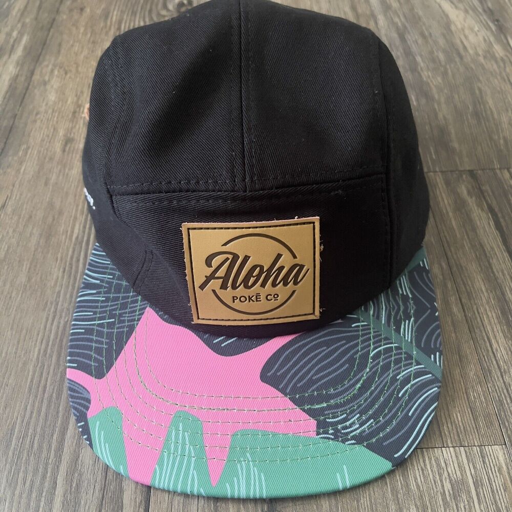 Aloha Poke Co Ono Grinds Daily Restaurant Hat Cap Floral Adjustable Unisex NWOT